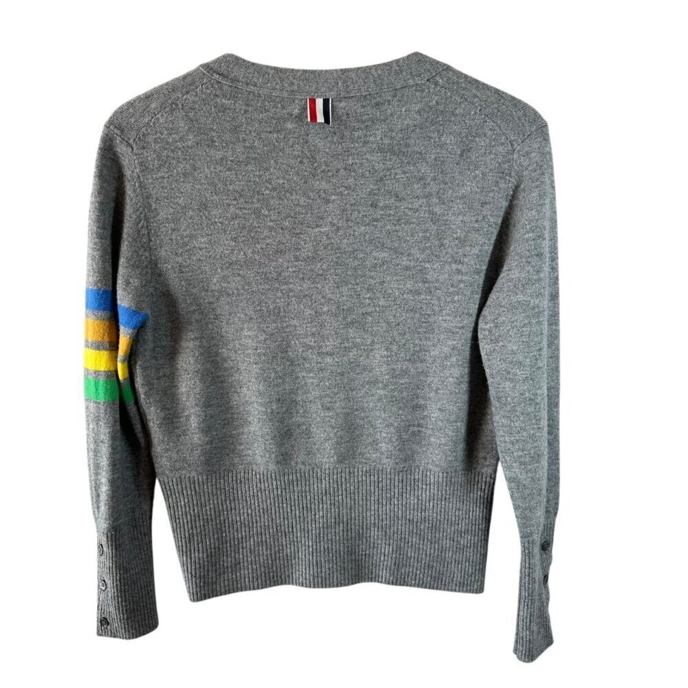 Thom Browne Classic V-Neck Cashmere Cardigan in Gray Size 1/Small 4-Bar Stripe - Picture 5 of 12